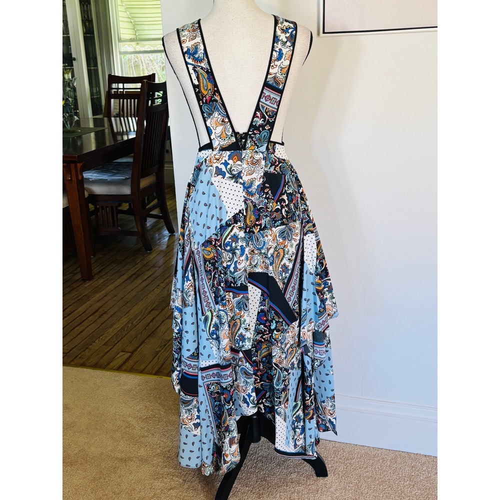 Topshop Blue Paisley Patchwork Pinafore Midi Sz 4 Halter Plunge Neck Boho - Picture 4 of 10